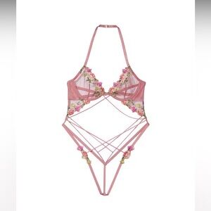 Victoria's Secret Pink Dusty Rose Floral Embroidered Strappy Teddy Lingerie
